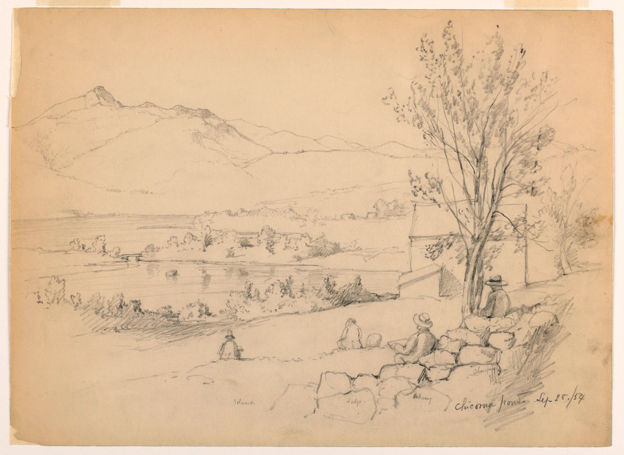 Kresba, Umělci skicují u rybníka Chocorua, New Hampshire, 28. září 1854 od Daniel Huntington