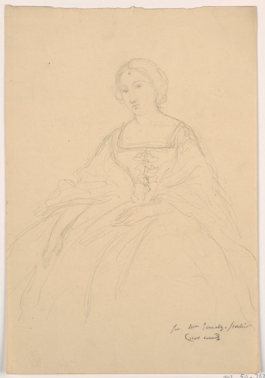 Kresba, paní Sheppard Gandyová sedí; Verso: liniový náčrt, 1859 od Daniel Huntington