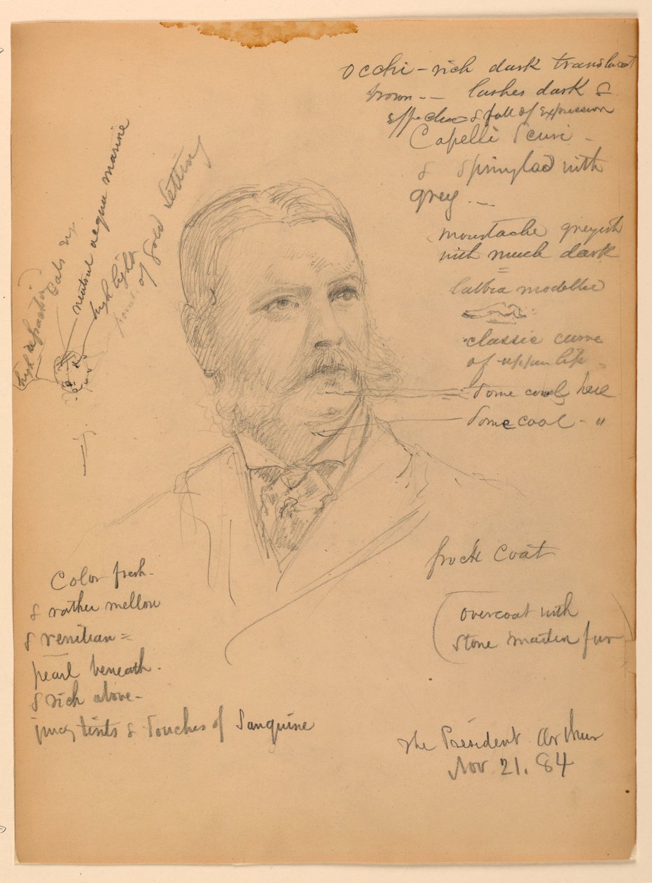 Kresba, prezident Chester Alan Ar, 21. listopadu 1884 od Daniel Huntington