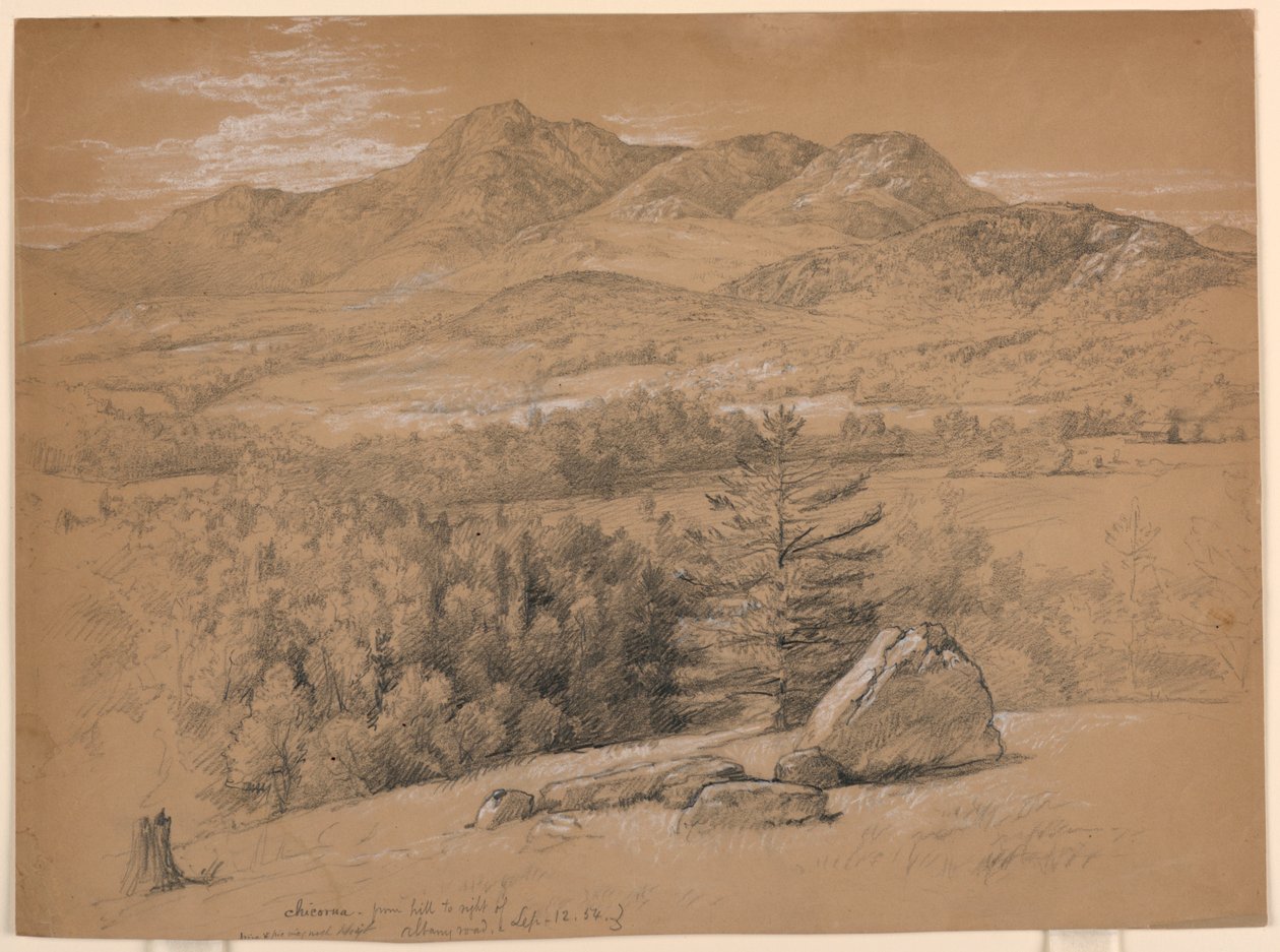 Kresba, Pohled na horu Chocorua z kopce napravo od Albany Road, 12. září 1854 od Daniel Huntington