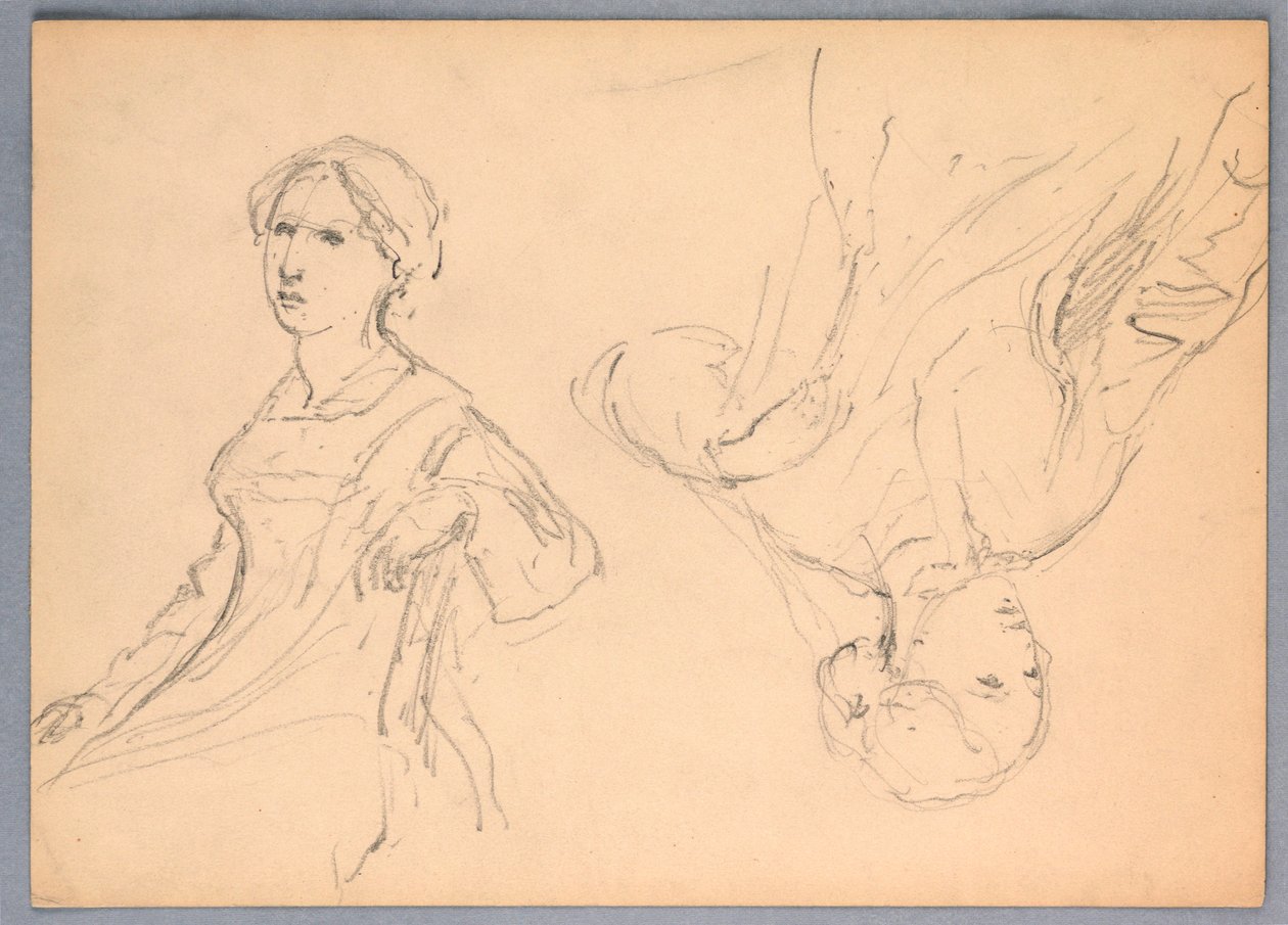 Kresba, Sedící žena, dvě studie, 1870 od Daniel Huntington