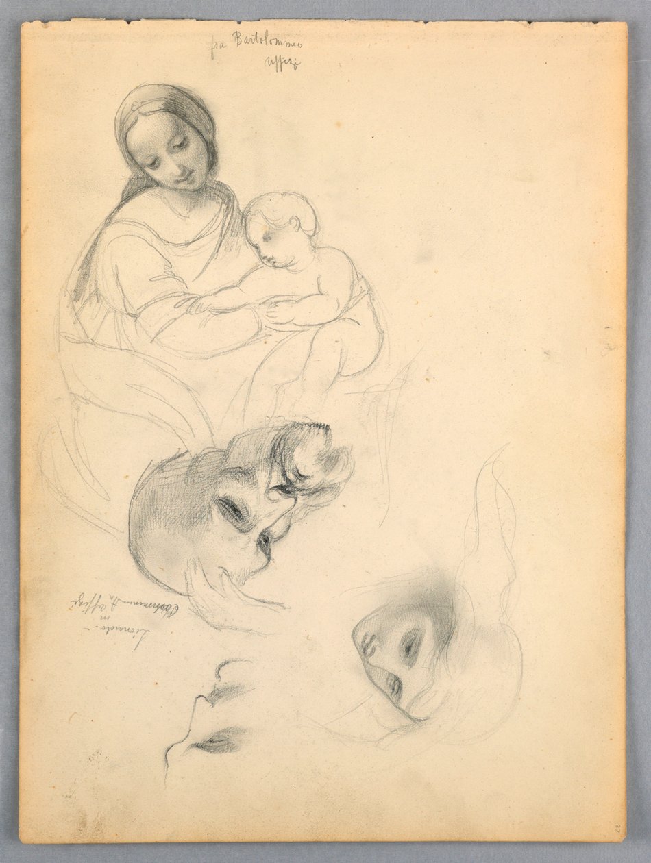 Madonna a dítě, skici podle Leonarda Da Vinciho a Fra Bartolomea z Uffizi, Florencie od Daniel Huntington