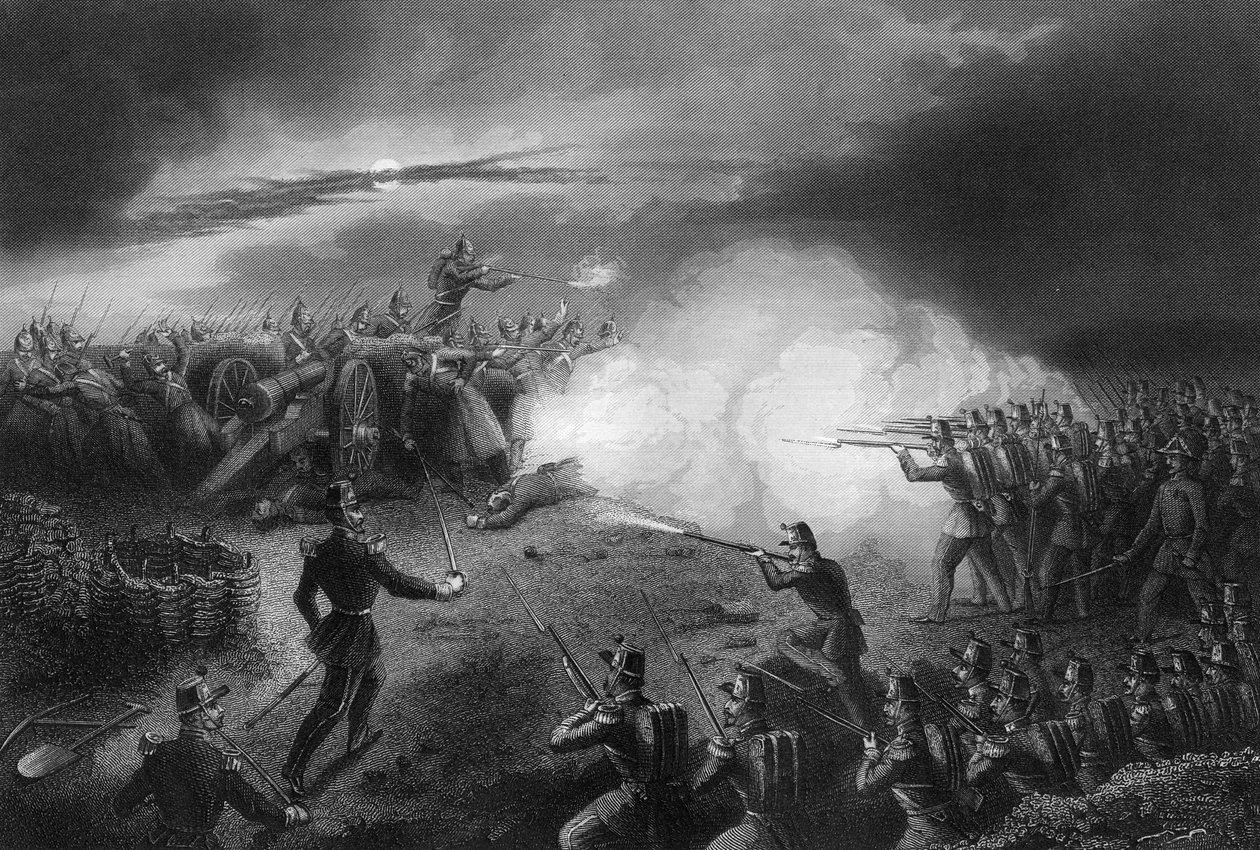 Útok a odražení Rusů, před Sebastopolem, krymská válka, 1857 od Daniel John Pound