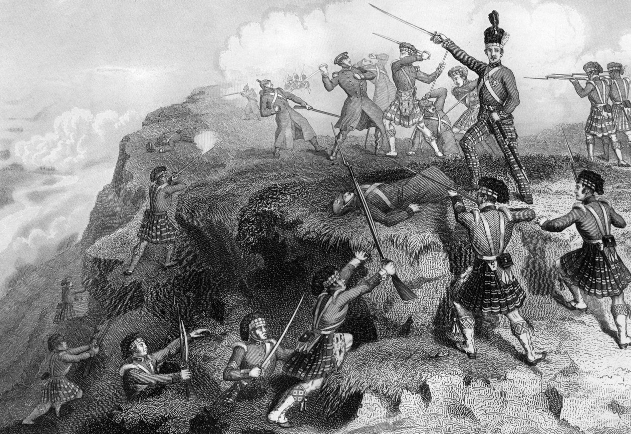 Highlanders útočící na ruskou pevnost, bitva u Almy, 1854, 1857 od Daniel John Pound