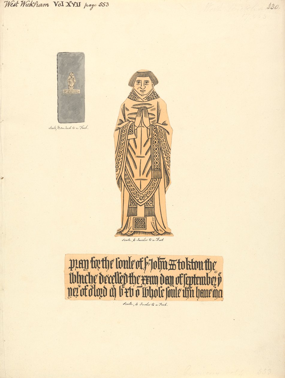 Pomník z mosazné desky pro Johna Stocktona, West Wickham Church od Daniel Lysons