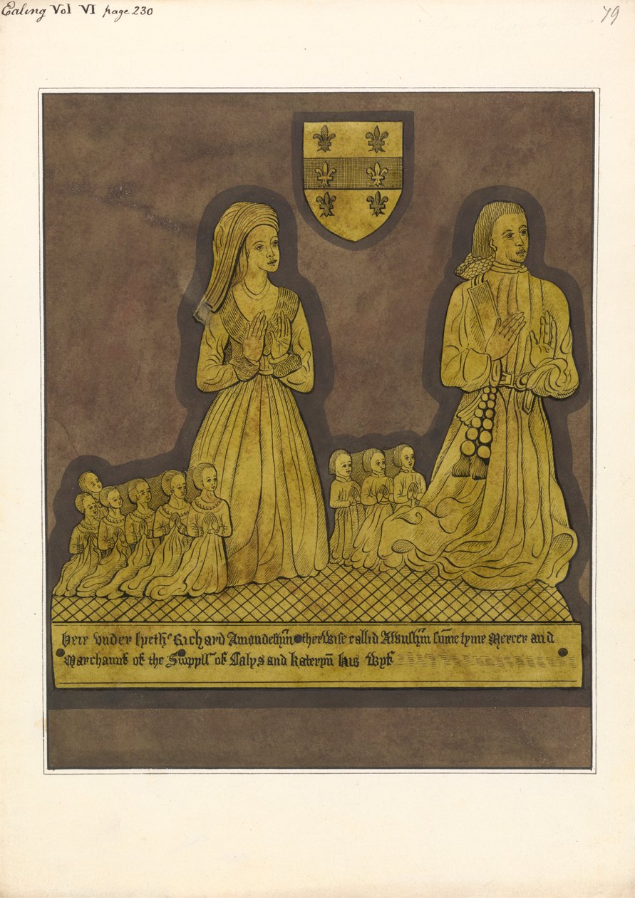 Mosazný talíř pro Richarda Amondeshama a jeho manželku Katherine, Ealing Church od Daniel Lysons