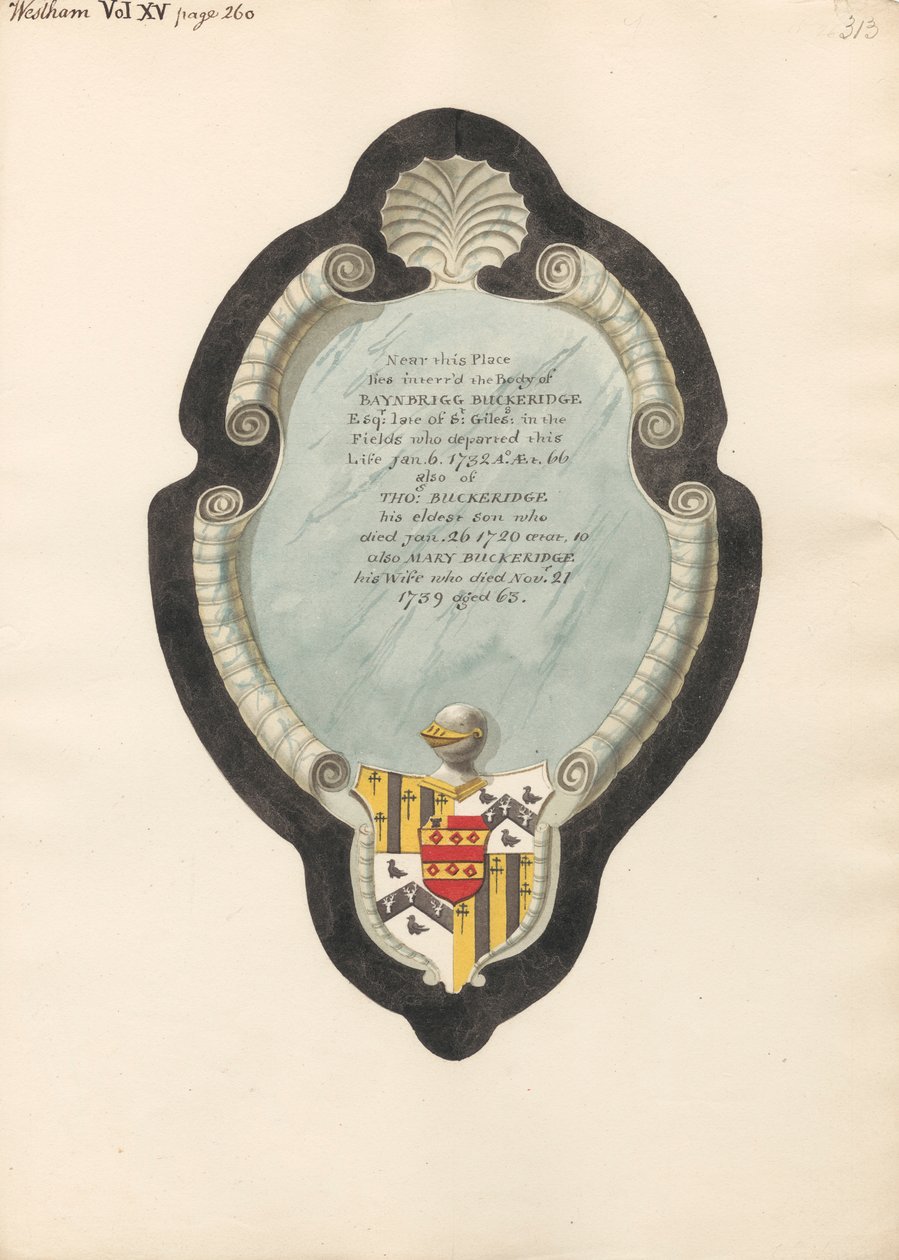 Památník Baybrigg Buckeridge, jeho manželka Mary a jeho syn, Thomas z West Ham Church od Daniel Lysons