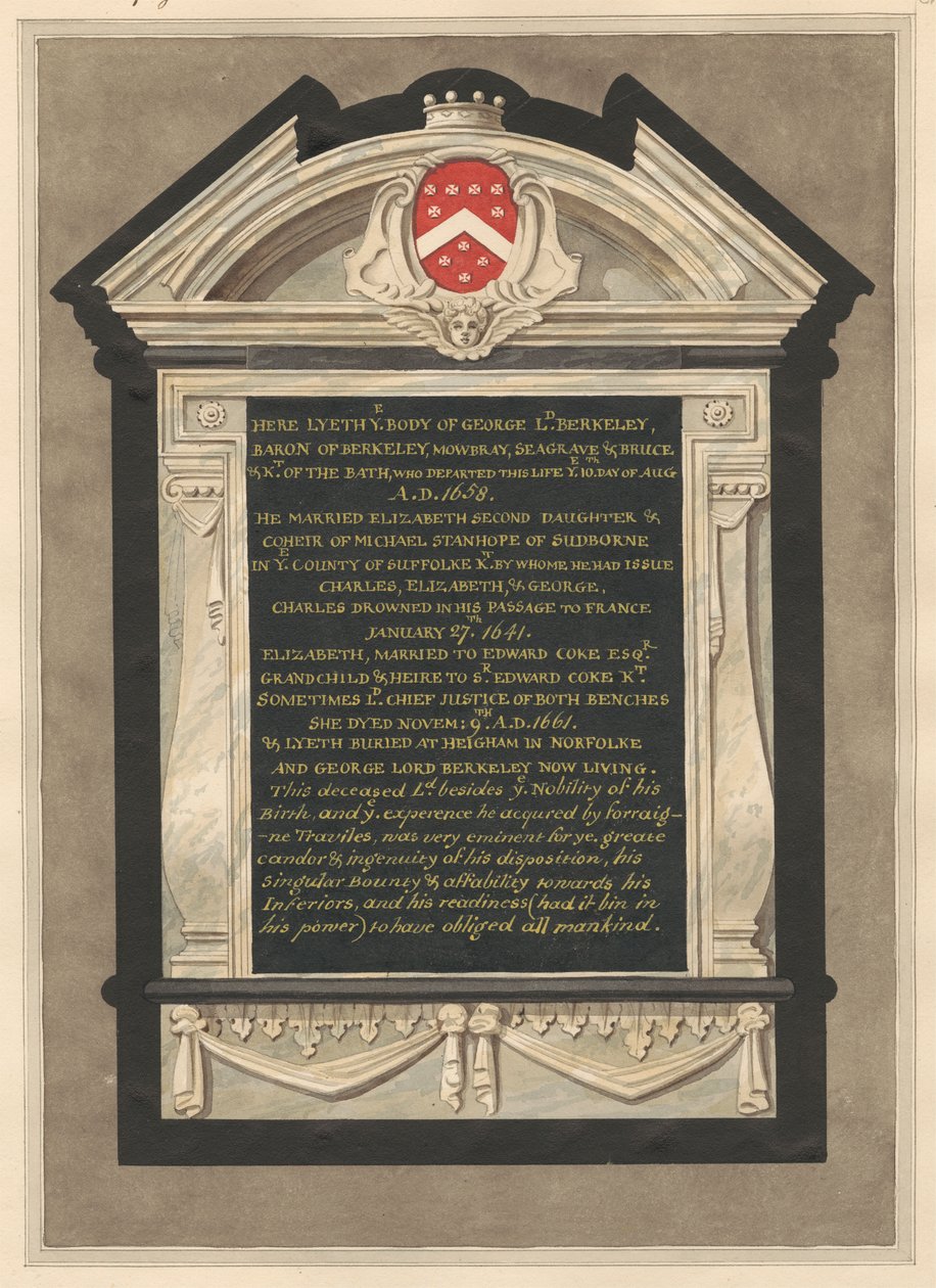 Památník George Lorda Berkeleyho z Cranford Church od Daniel Lysons