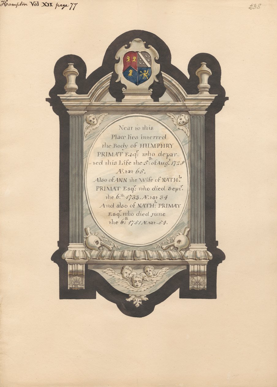 Památník Humphry Primat, Nathaniel a Ann Primat z Hampton Church od Daniel Lysons
