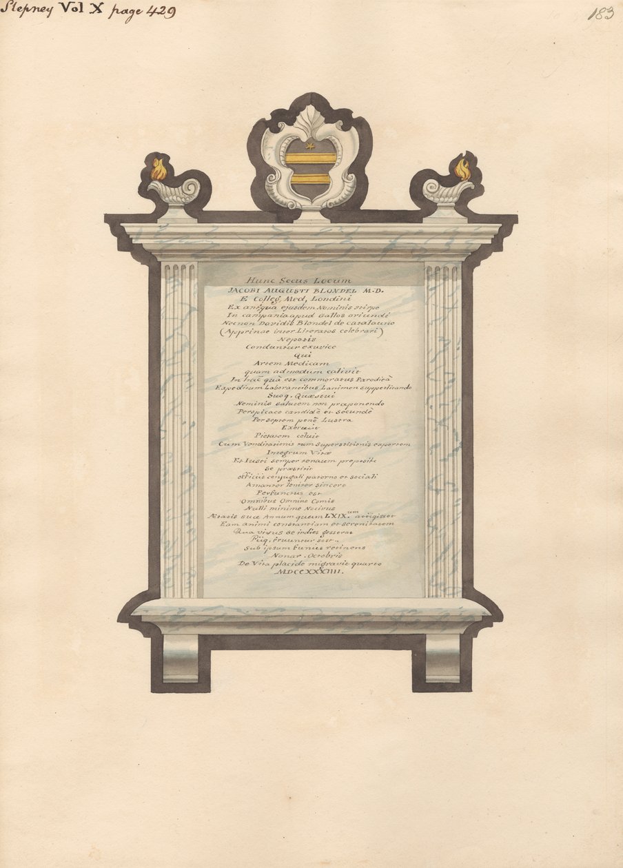Památník Jacob Augustus Blondel z kostela Stepney od Daniel Lysons