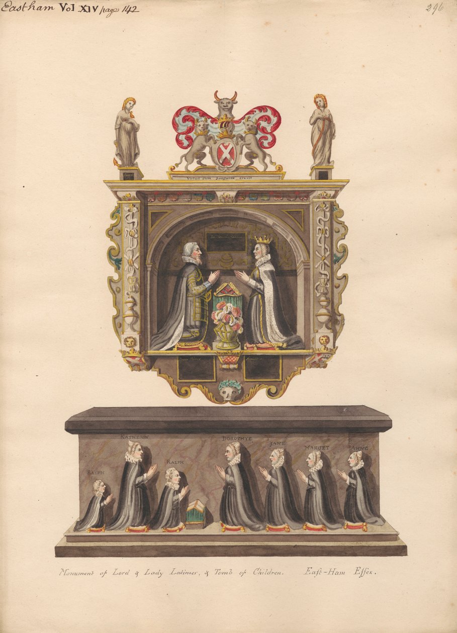 Památník Lorda a Lady Latimer a Hrob dětí Ralph, Katherin, Ralph, Dorothye, Jane, Margaret a Anne z East Ham Church od Daniel Lysons