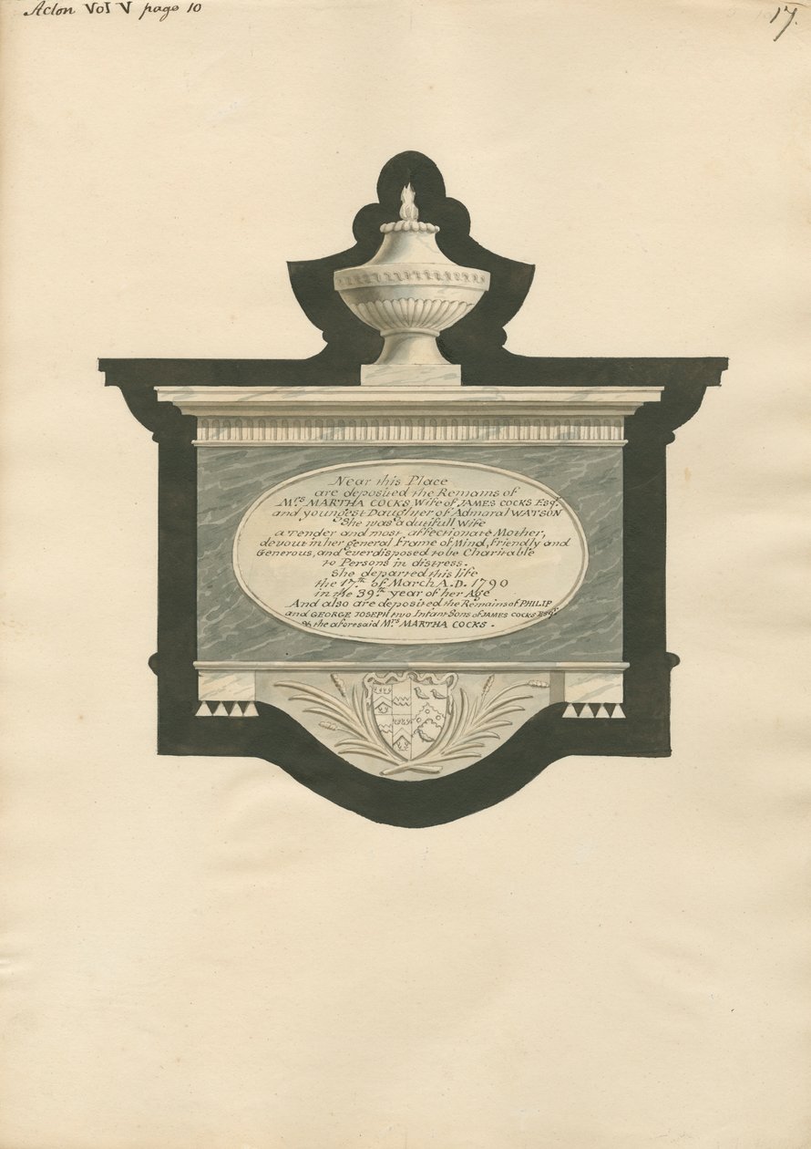 Památník Martha, Philip a George Joseph Cocks z Acton Church od Daniel Lysons