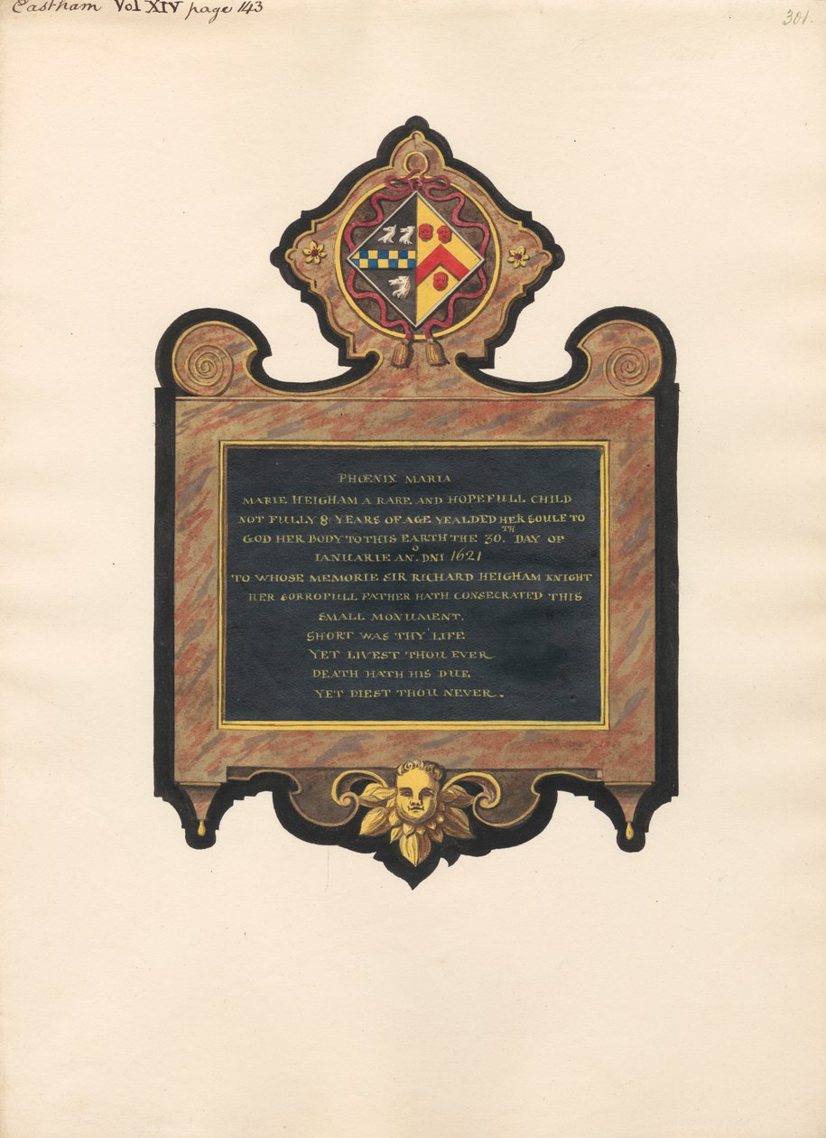 Památník Mary Heigham z East Ham Church od Daniel Lysons