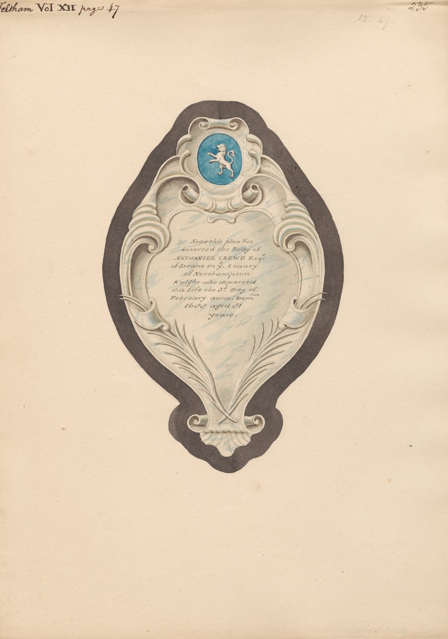 Památník Nathaniel Crewe z Feltham Church od Daniel Lysons