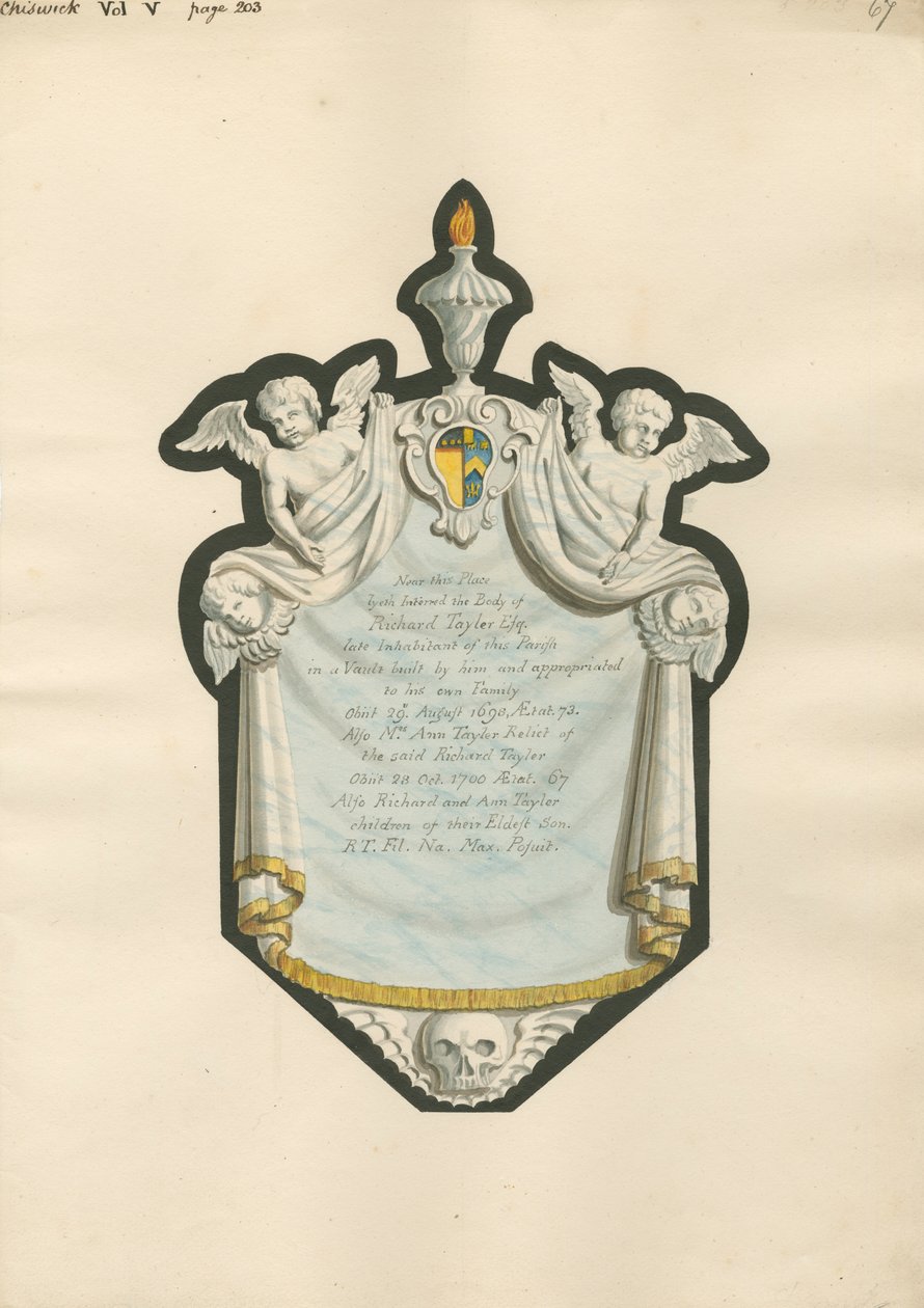 Památník Richarda Taylora a paní Ann Taylorové a jejich dětí Richarda a Anny z Chiswick Church od Daniel Lysons