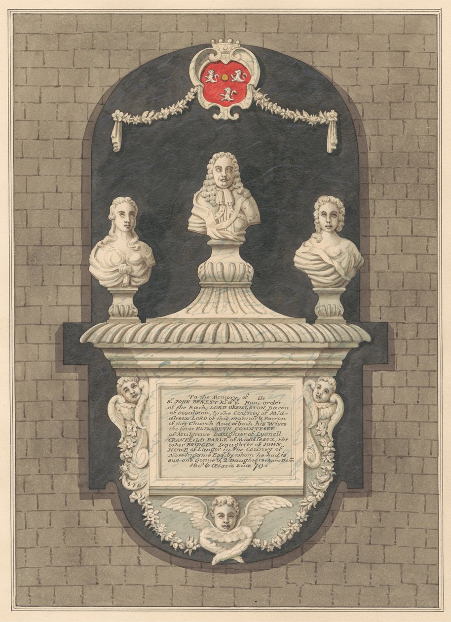 Památník sira Johna Bennetta a jeho manželek Elizabeth a Bridget z Harlington Church od Daniel Lysons