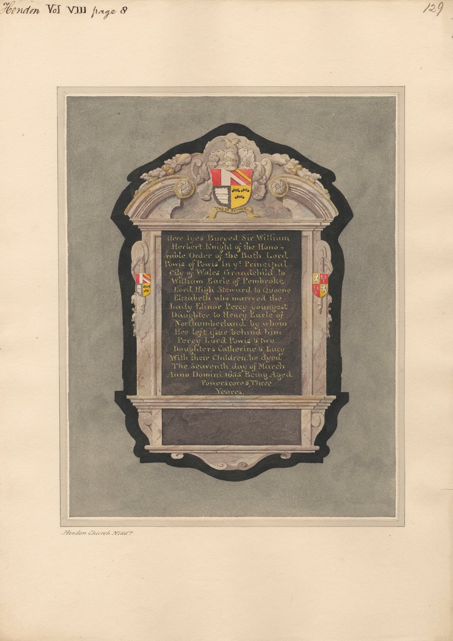 Památník sira Williama Herberta z Hendon Church od Daniel Lysons