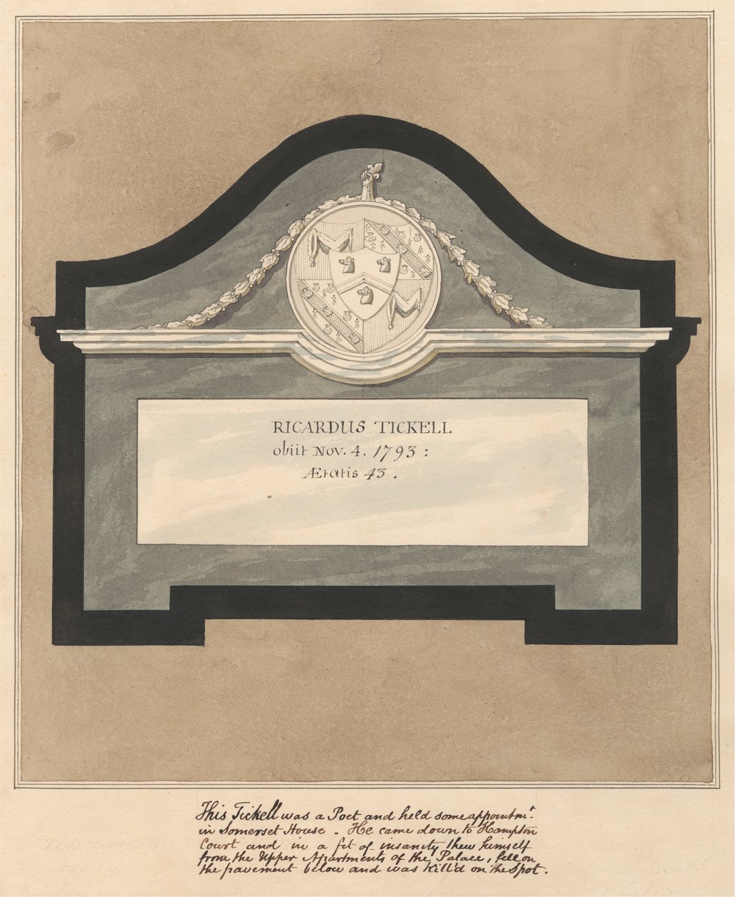 Památník básníka, Richard Tickell z Hampton Church od Daniel Lysons