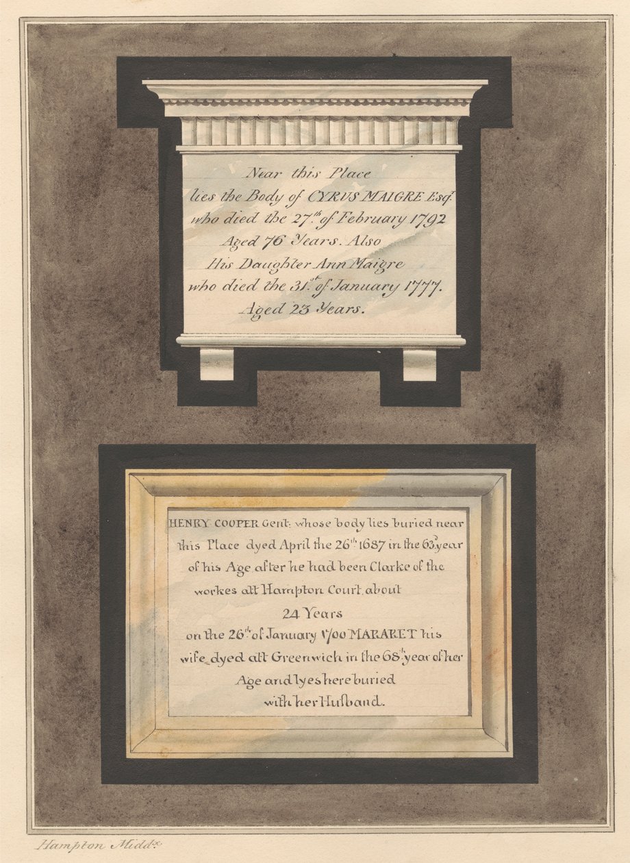 Památky Cyruse Maigre, Ann Maigre a Henry a Margaret Cooper z Hampton Church od Daniel Lysons