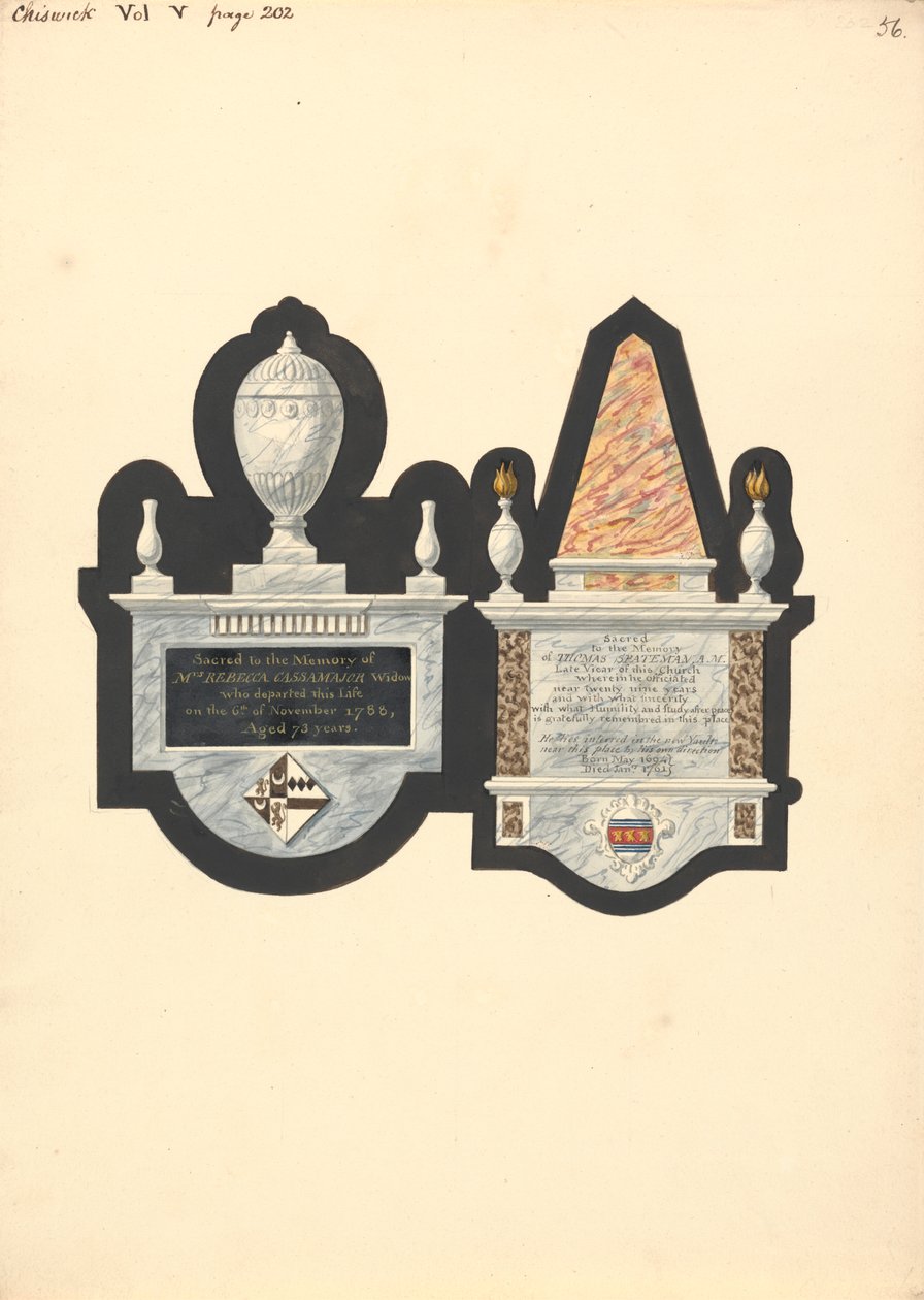Památky paní Rebeccy Cassamajor a Thomy Spatemana, Chiswick Church od Daniel Lysons