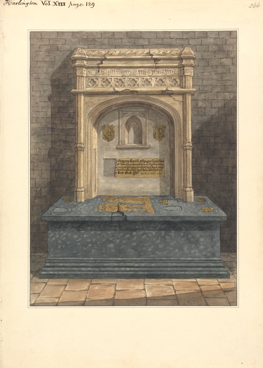 Hrob Gregoryho Lovella a jeho manželky Anny, Harlington Church od Daniel Lysons
