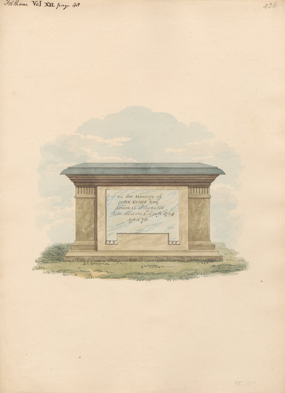 Hrob Johna Evanse z Feltham Church od Daniel Lysons