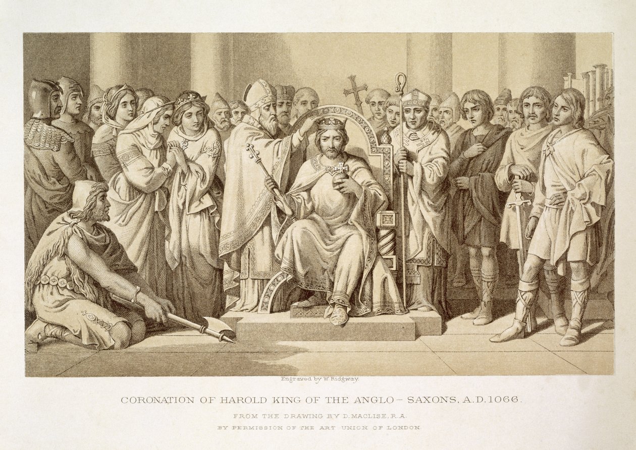 Korunovace Harolda, krále Anglosasů, vyryl W. Ridgeway od Daniel Maclise