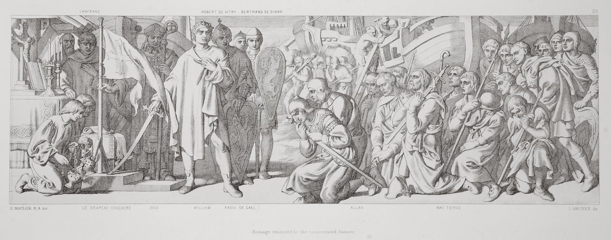 Pocta vzdaná zasvěcenému praporu, z „Příběhu o dobytí Normanů“, vyryl L. Gruner, 1866 od Daniel Maclise