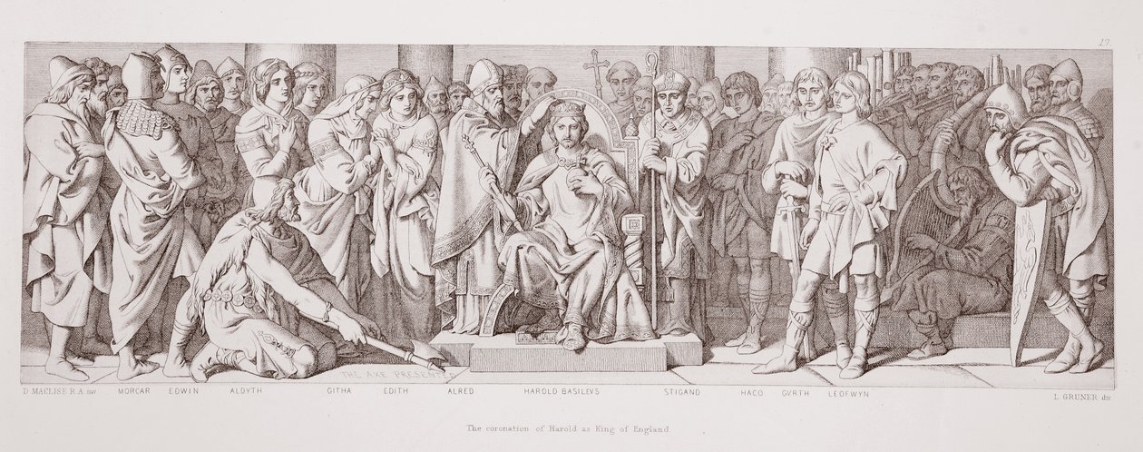 Korunovace Harolda anglickým králem, z knihy "The Story of the Norman Conquest", rytina L. Grunera, 1866 od Daniel Maclise