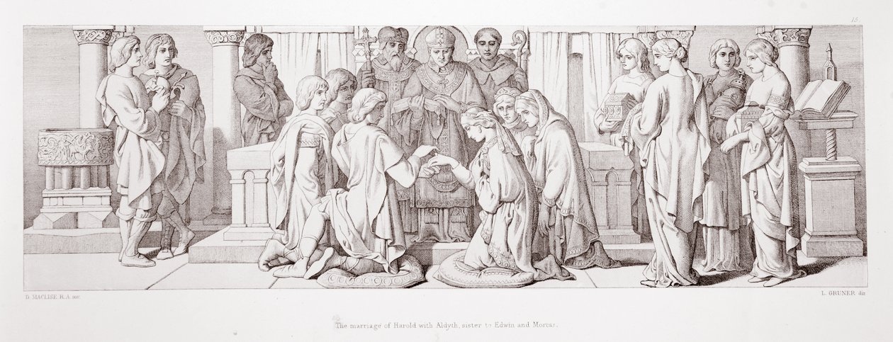 Manželství Harolda s Aldyth, sestrou Edwina a Morcara, z „Příběhu o dobytí Normanů“, vyryl L. Gruner, 1866 od Daniel Maclise