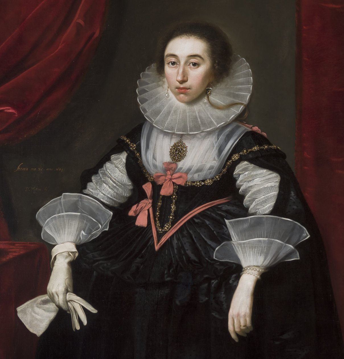 Detail portrétu Elizabeth Cavendish, 1624 od Daniel Mytens