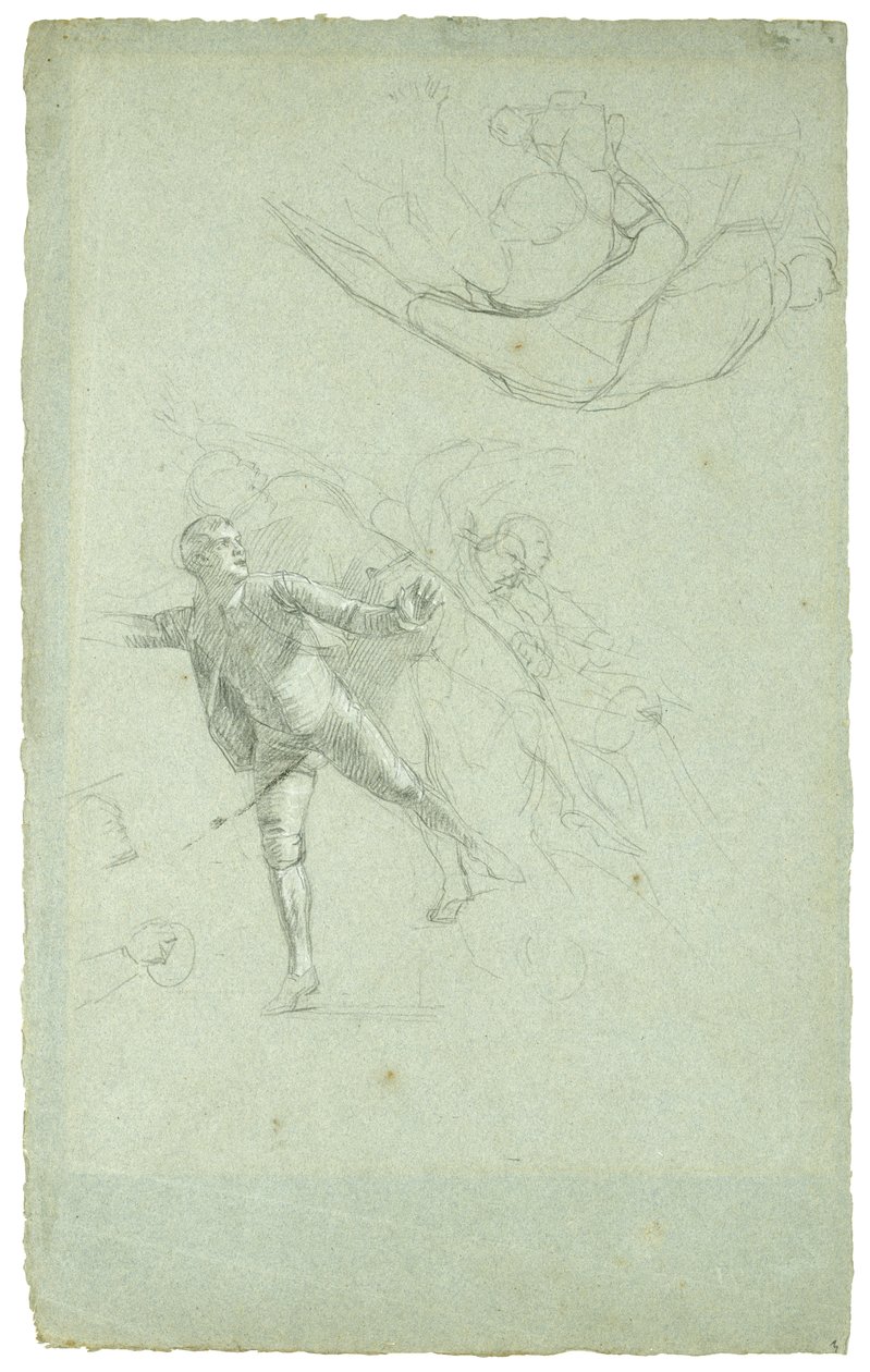 Study for The Siege of Gibraltar (Studie pro postavu na dělu v dlouhém člunu), 1785-1786 (černobílá křída na šedomodrém papíře) od Daniel Mytens