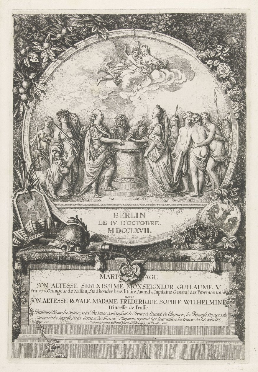 Alegorie svatby Viléma V. a Wilhelminy Pruské, 1767 Mariage de Son Altesse Serenissime Monseigneur Guilaume V. Prince d