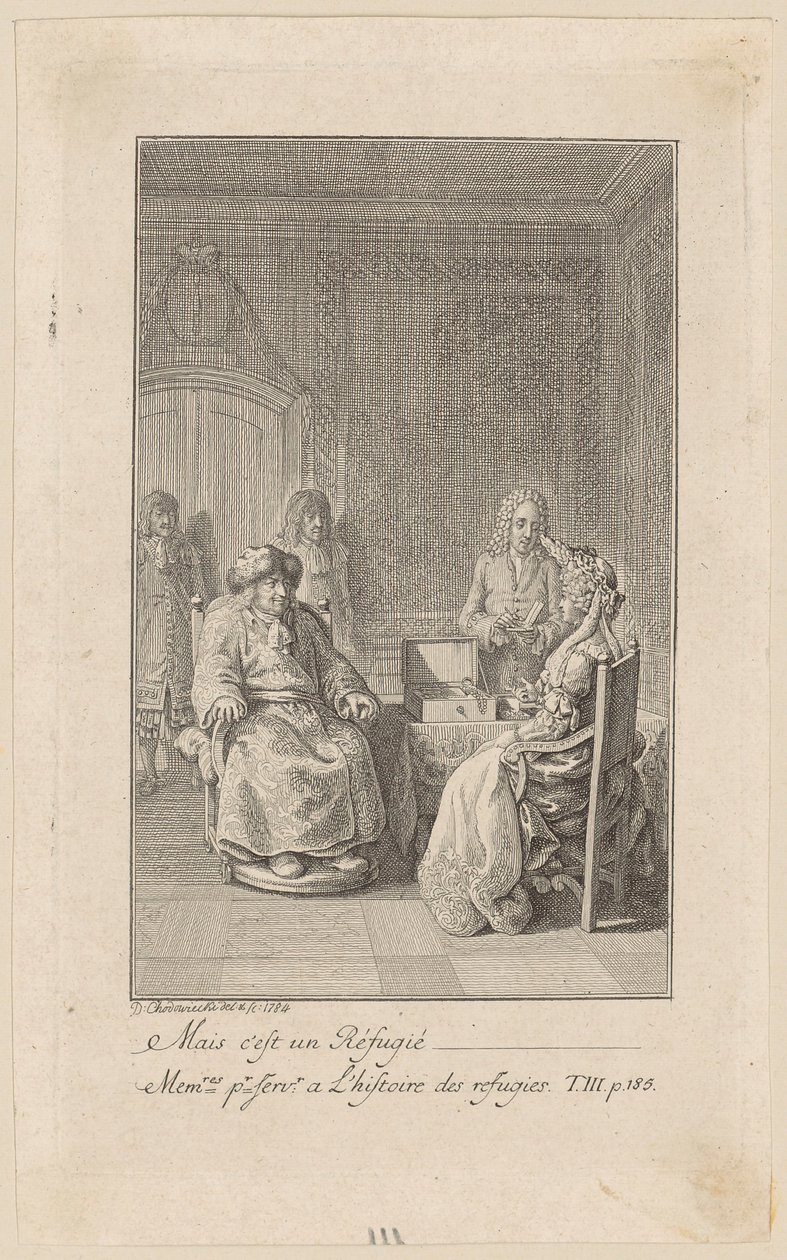Strana z „Mémoires [...] des réfugiés“, třetí svazek od Daniel Nikolaus Chodowiecki