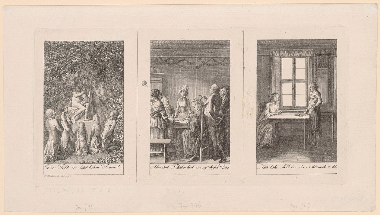 Tři listy k Ehrenbergově „Kapesní knížce [...] pro rok 1795“ od Daniel Nikolaus Chodowiecki