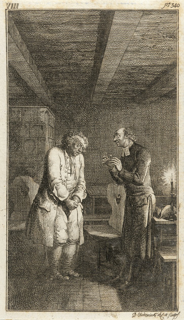 Ilustrace k dílu Henryho Pestalozziho "Leonard a Gertruda aneb Zvyky vesnice" od Daniel Nikolaus Chodowiecki