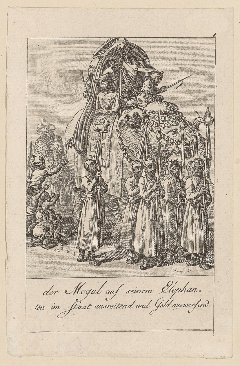 Mughal na svém slonu, tabule 4 ze série „Východoindické zvyky“ od Daniel Nikolaus Chodowiecki