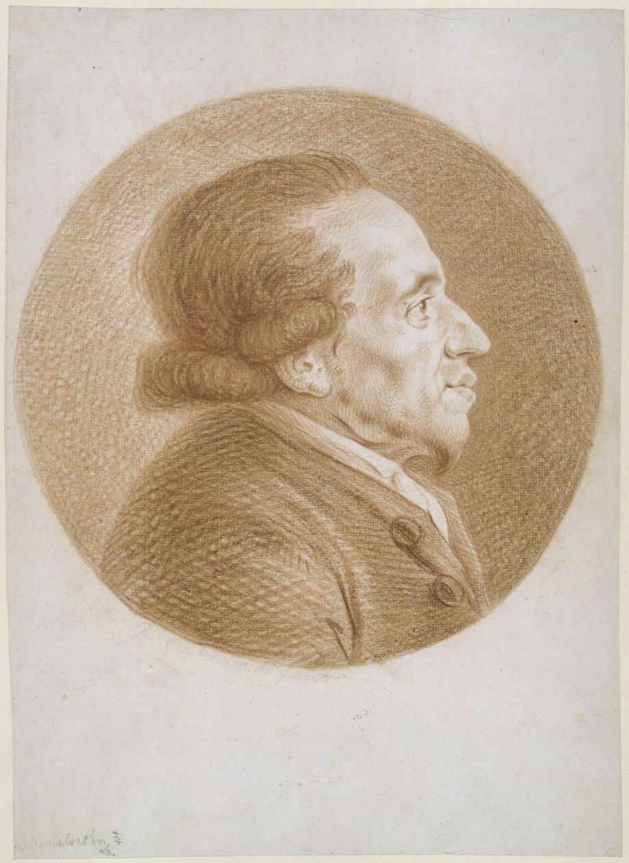 Moses Mendelssohn vpravo na kruhovém obraze od Daniel Nikolaus Chodowiecki