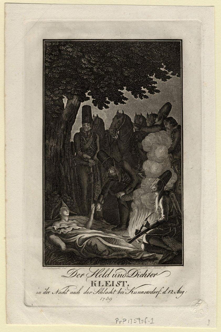 Básník Ewald von Kleist v bitvě u Kunersdorfu, 12. srpna 1759, cca 1759 od Daniel Nikolaus Chodowiecki