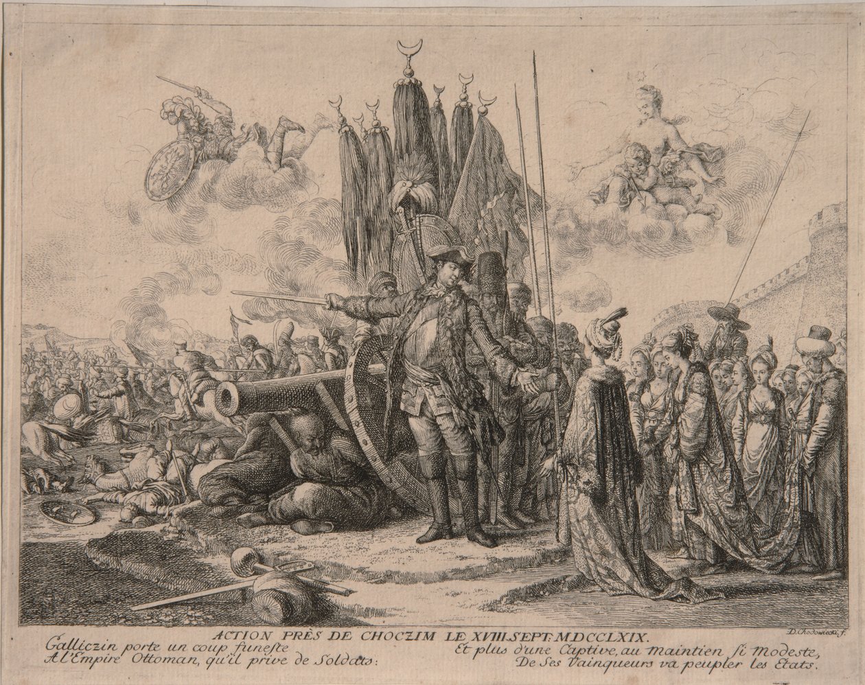 Princ Alexander Michajlovič Golitsyn při obléhání Chotyňské pevnosti 1769, 1769 od Daniel Nikolaus Chodowiecki