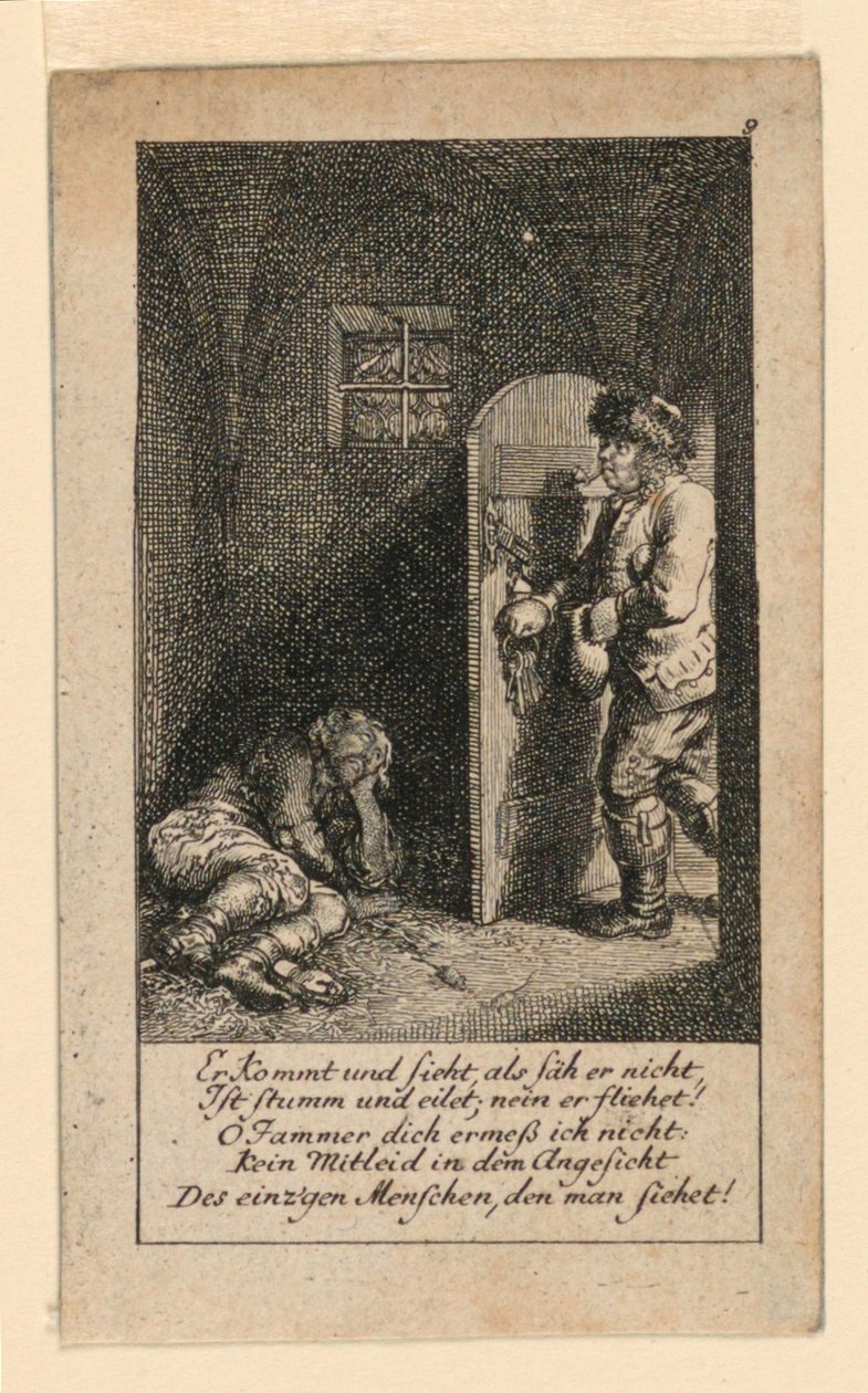 The Jailbird, ilustrace pro "Königl: Grosbrit [anian] genealogický kalendář pro rok 1780 Lauenberg od J.G. Berenberga" od Daniel Nikolaus Chodowiecki