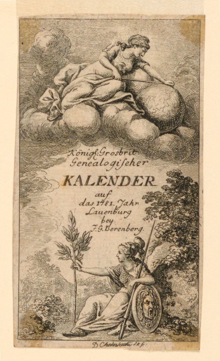 Titulní strana pro "Königl: Grosbrit [anian] genealogický kalendář pro rok 1781 Lauenberg od J. G. Berenberga" od Daniel Nikolaus Chodowiecki