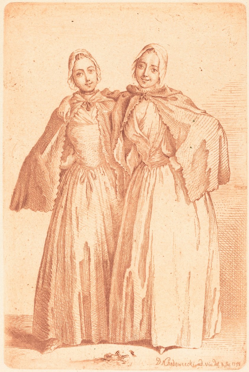Zwei stehende Damen (Demoiselles Quantin) od Daniel Nikolaus Chodowiecki