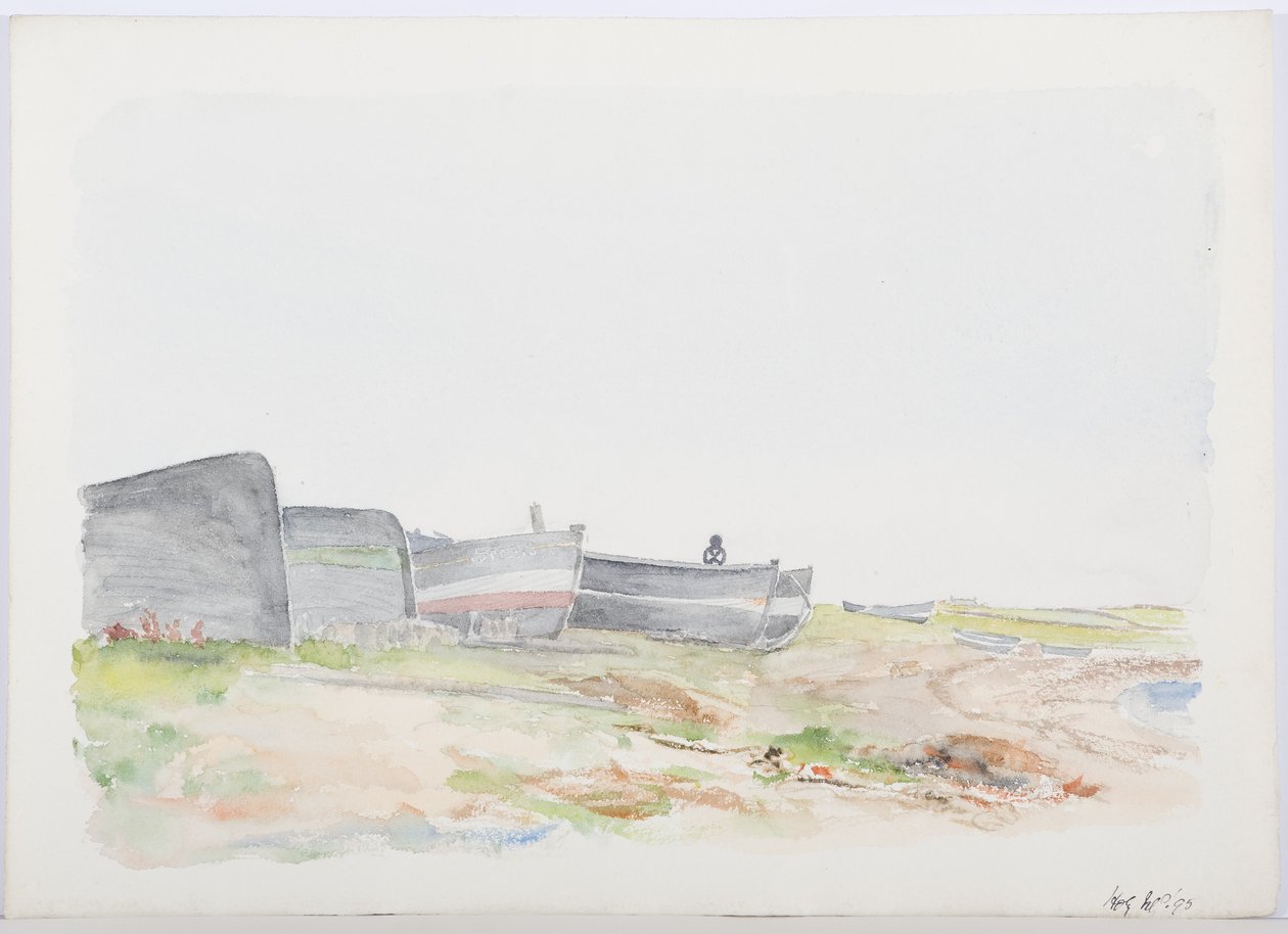 Fishing Cobles, Holy Island, 1895 (tužka a wc na papíře) od Daniel Oliver
