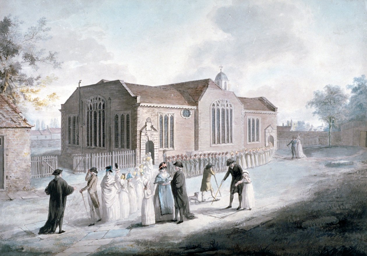 Průvod školáků vstupující do Broadway Chapel, Westminster, Londýn, 1797 od Daniel Orme