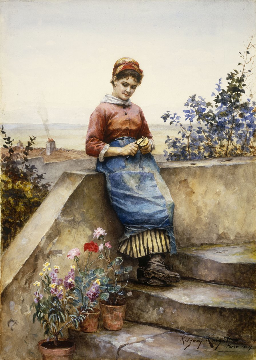 Loupání jablka, 1884 od Daniel Ridgway Knight