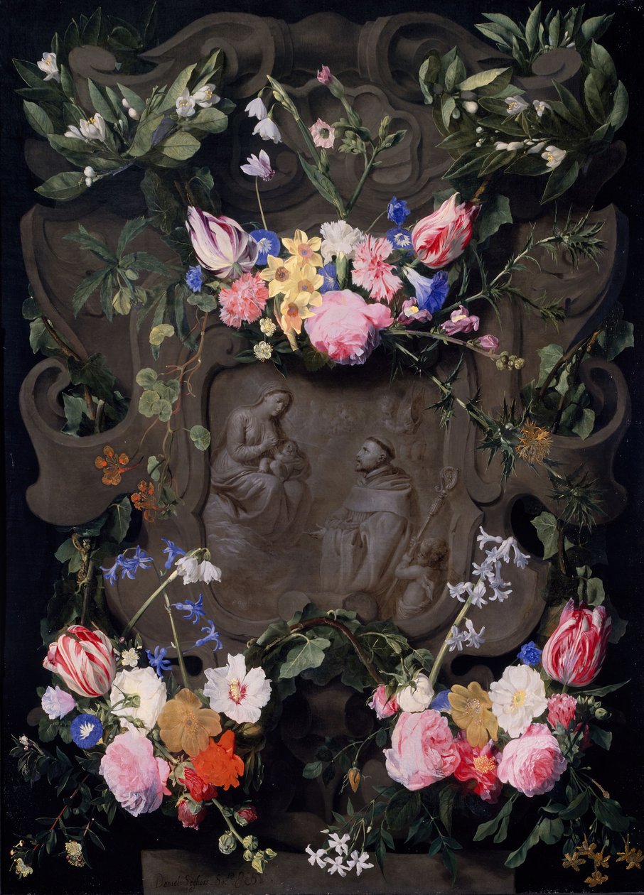 Zázrak svatého Bernarda v květinové girlandě, 1645-1655 od Daniel Seghers