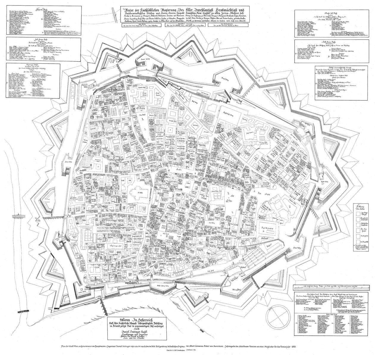 Půdorys města Vídně z roku 1683, orientovaný na jihozápad, z 11. prosince 1684 od Daniel Suttinger