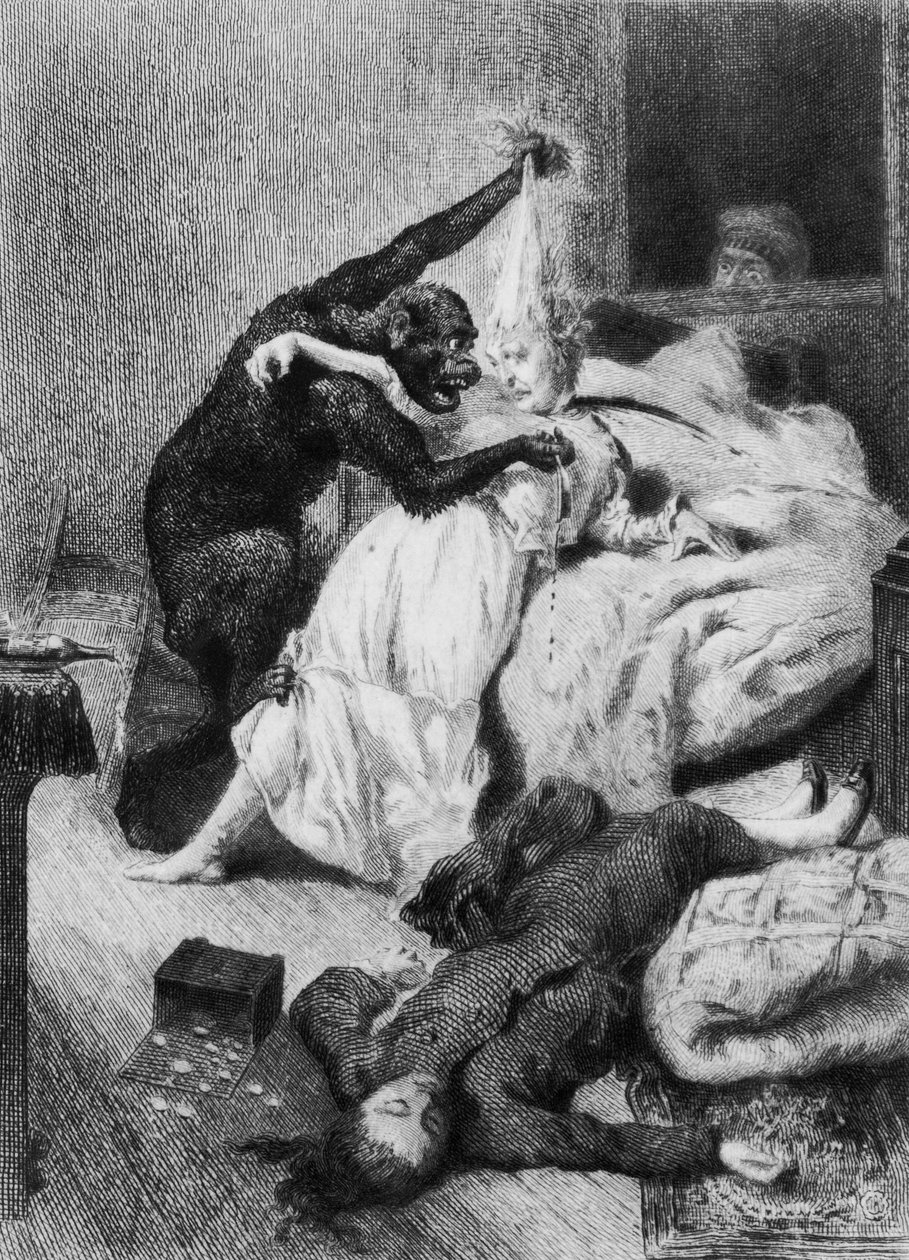 Ilustrace k románu Edgara Allana Poea (1809-49) "Vraždy v ulici Morgue", kterou vyryl Eugene Michel Abot (1836-94) (rytina) (čb fotografie) od Daniel Urrabieta (after) Vierge