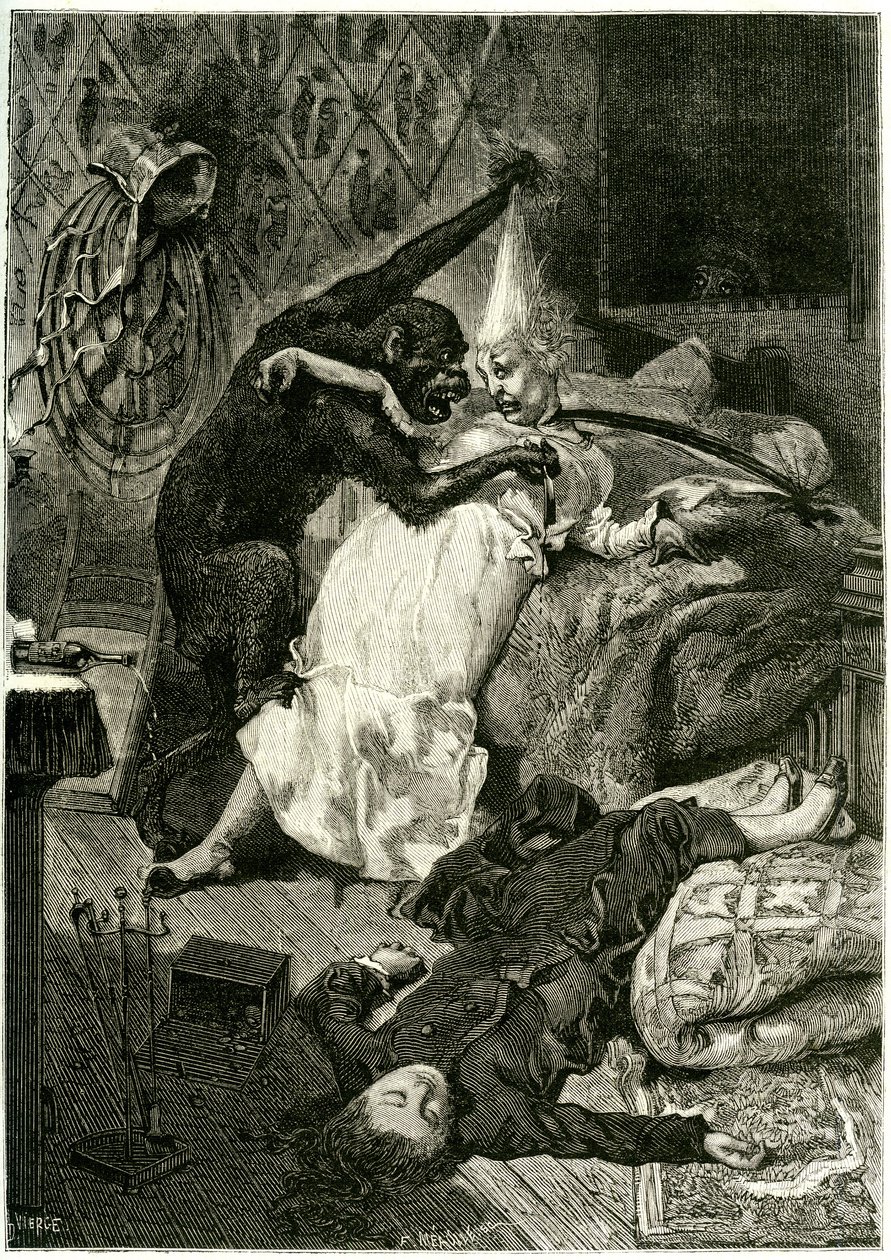 Ilustrace k filmu Edgara Allana Poea "Vraždy v ulici Morgue od Daniel Urrabieta (after) Vierge